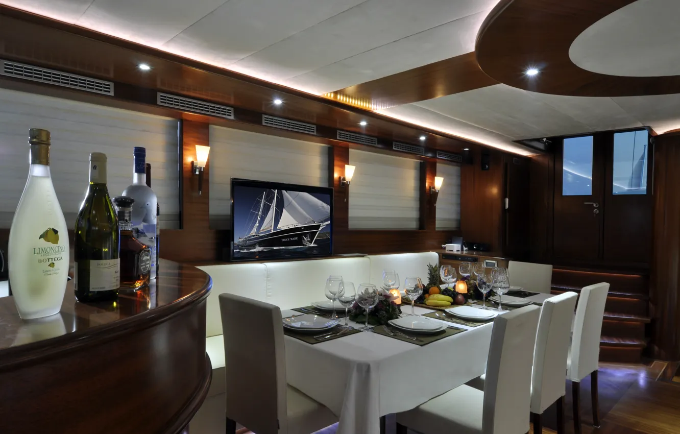 Фото обои дизайн, стиль, интерьер, яхта, люкс, столовая