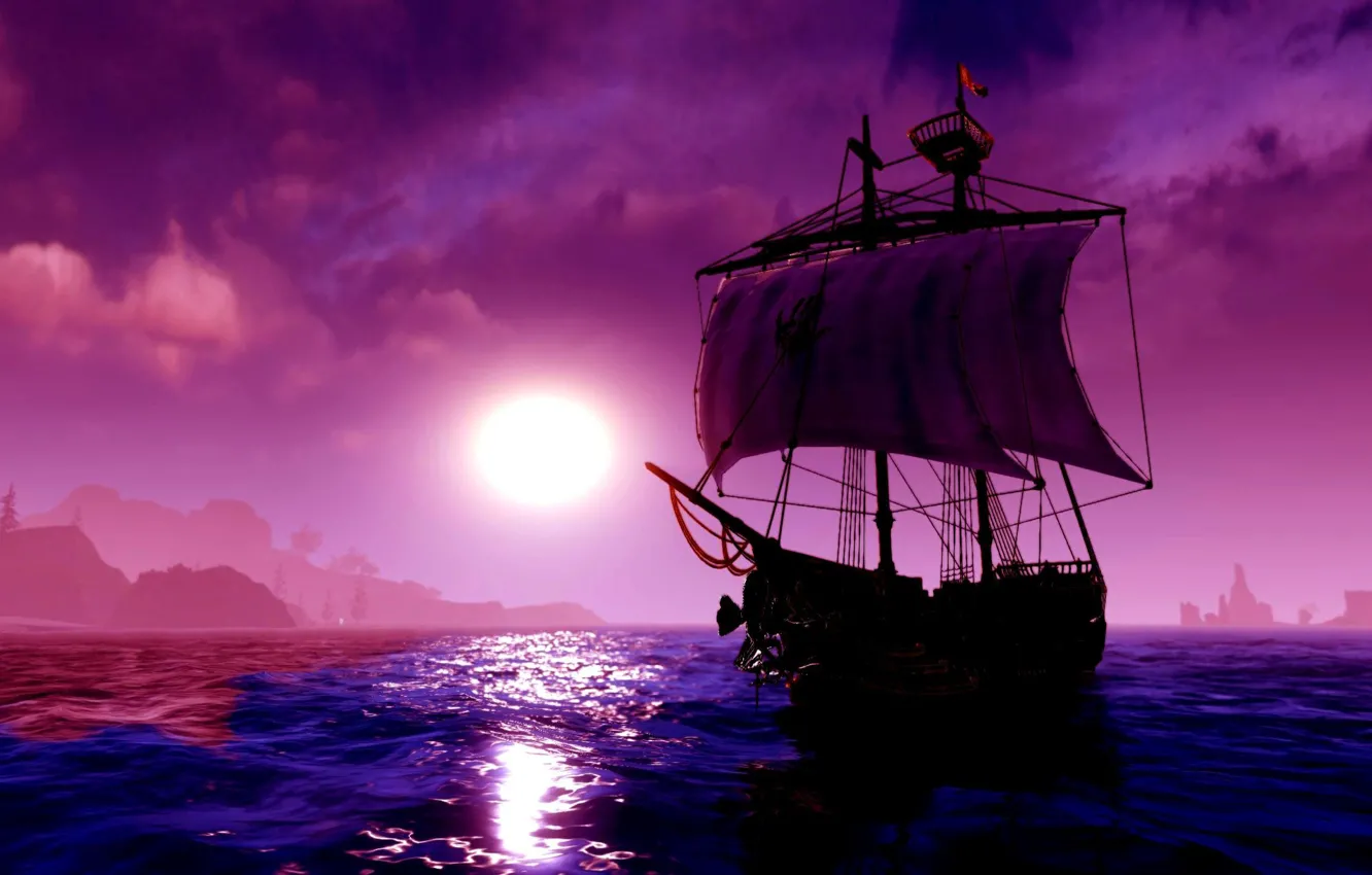 Фото обои море, путь, ветер, парусник, sea, art, moonlight, ship