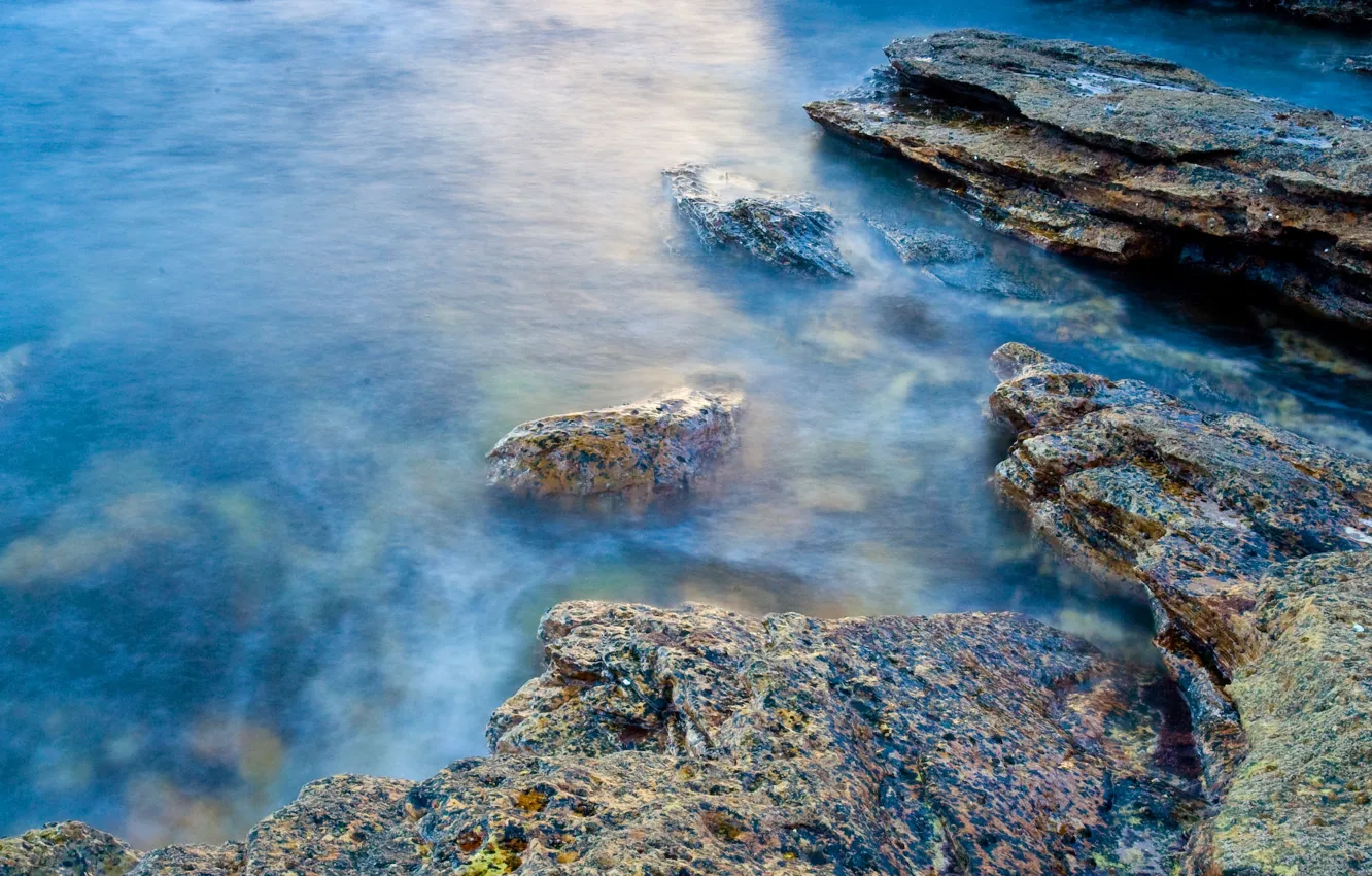 Фото обои вода, камни, берег