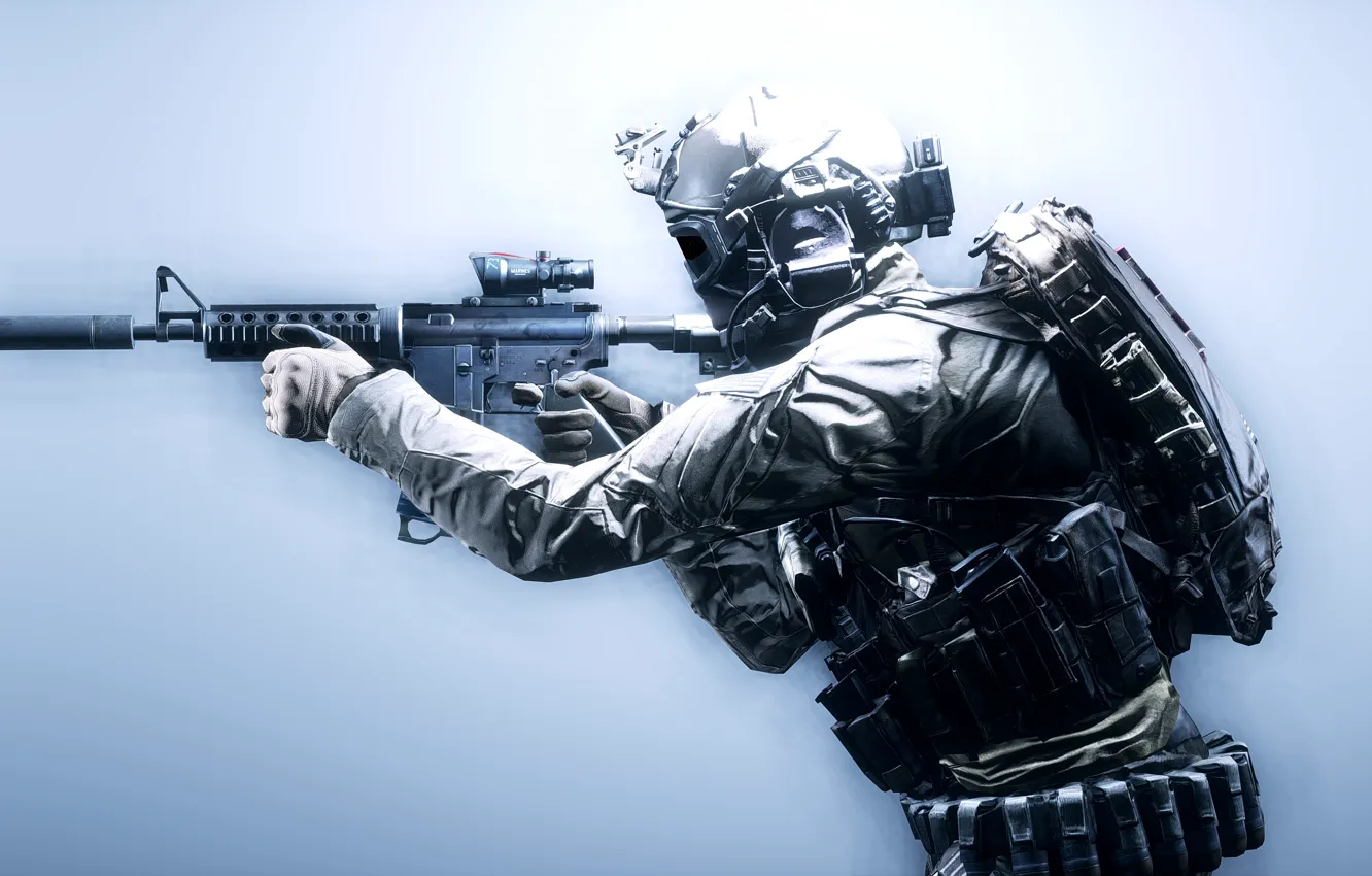 Фото обои оружие, фон, солдат, экипировка, Battlefield 4