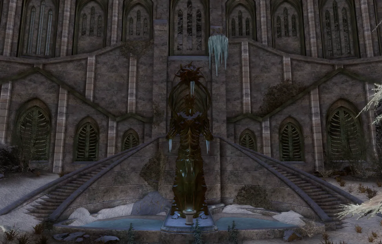 Фото обои lost, game, Temple, skyrim, statue, ruin