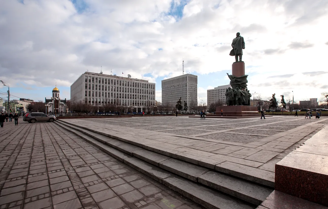 Фото обои площадь, Москва, Октябрьская(Калужская), здание Министерства внутренних дел РФ, памятник В.И.Ленину, церковь-часовня Иконы Божией Матери Казанская, …