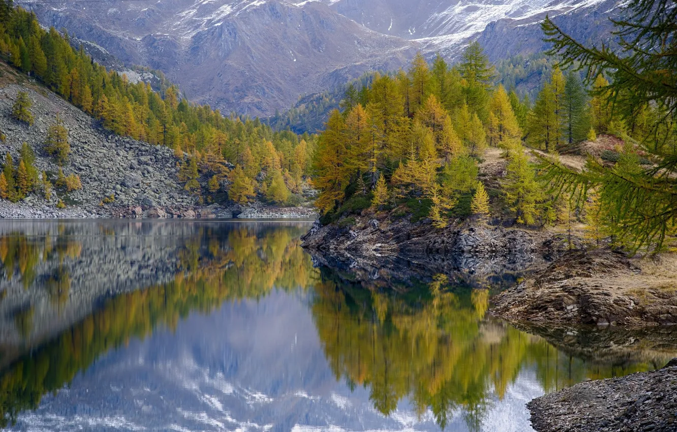 Фото обои осень, горы, озеро, отражение