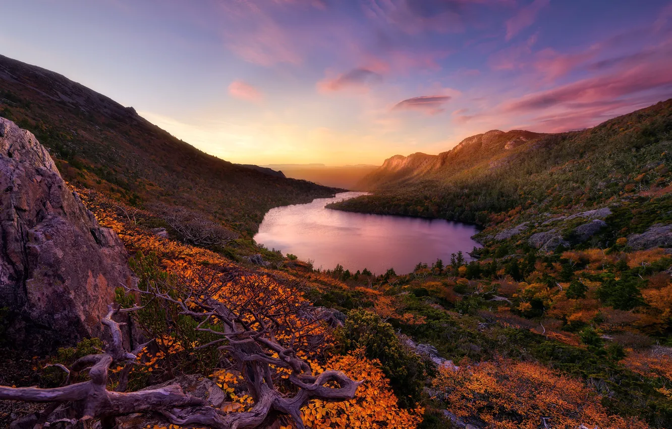 Фото обои осень, закат, озеро