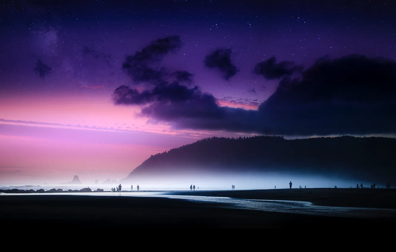 Фото обои sunset, clouds, Beach at night, Ernest Karchmit