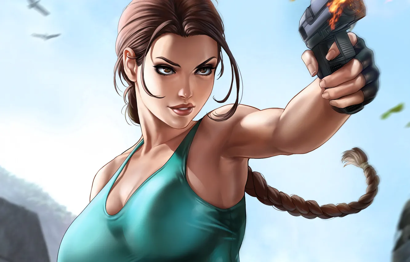 Фото обои девушка, Tomb Raider, girl, art, Lara Croft, by Dandonfuga