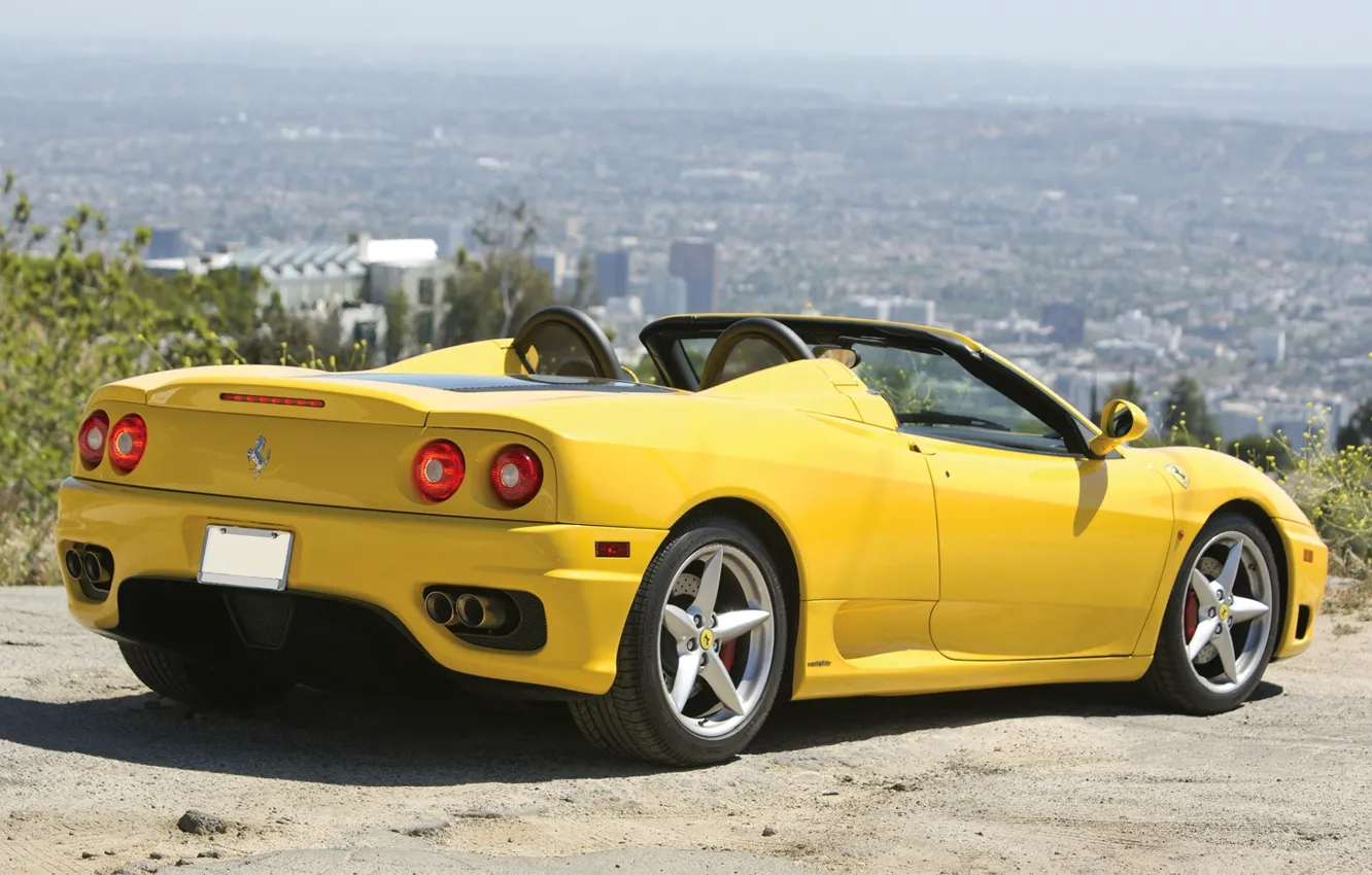 Фото обои желтый, Феррари, Ferrari, вид сзади, 360, спайдер, Spider