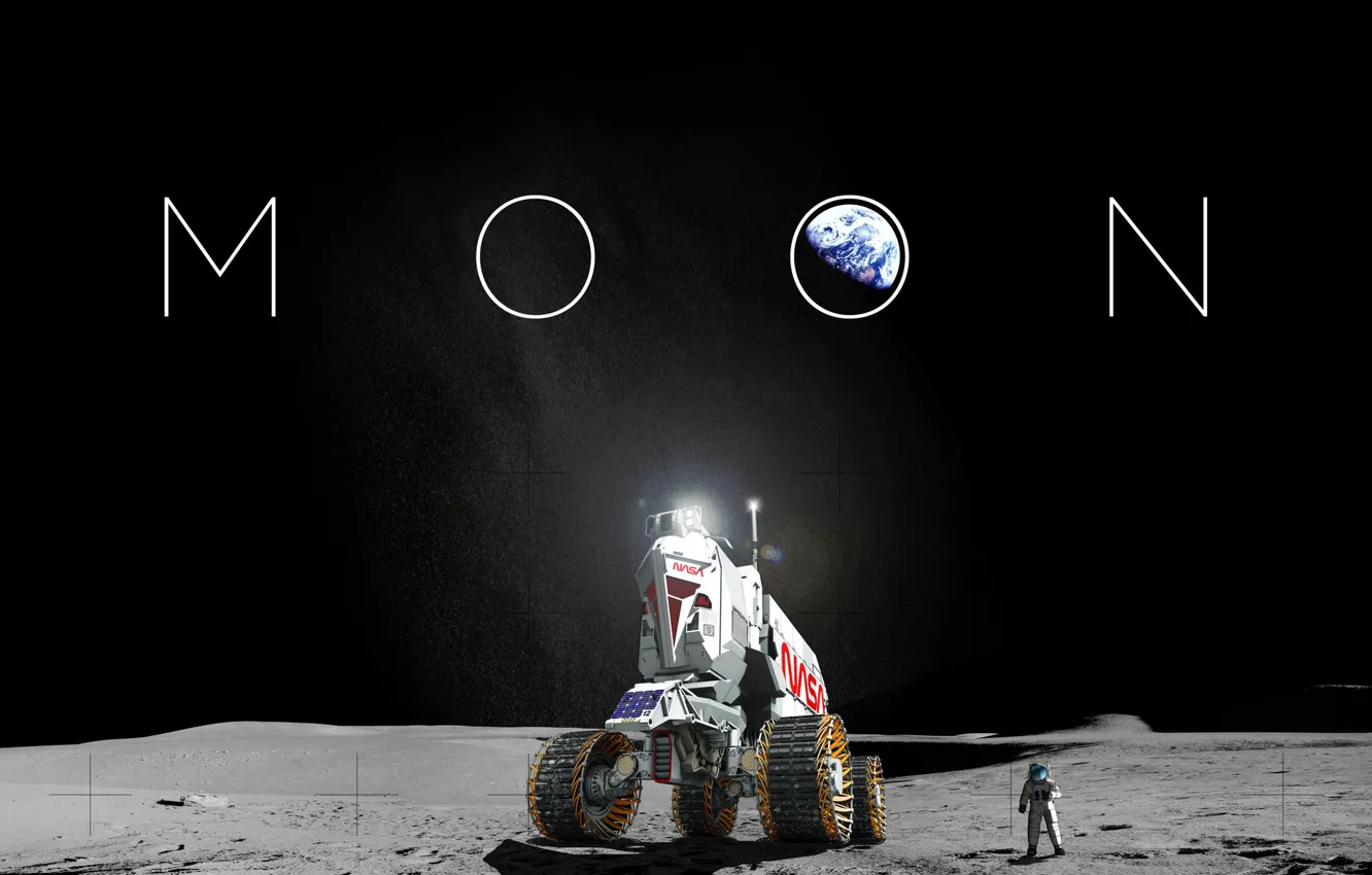 Фото обои Луна, Планета, Космос, Земля, Астронавт, Космонавт, Moon, Арт