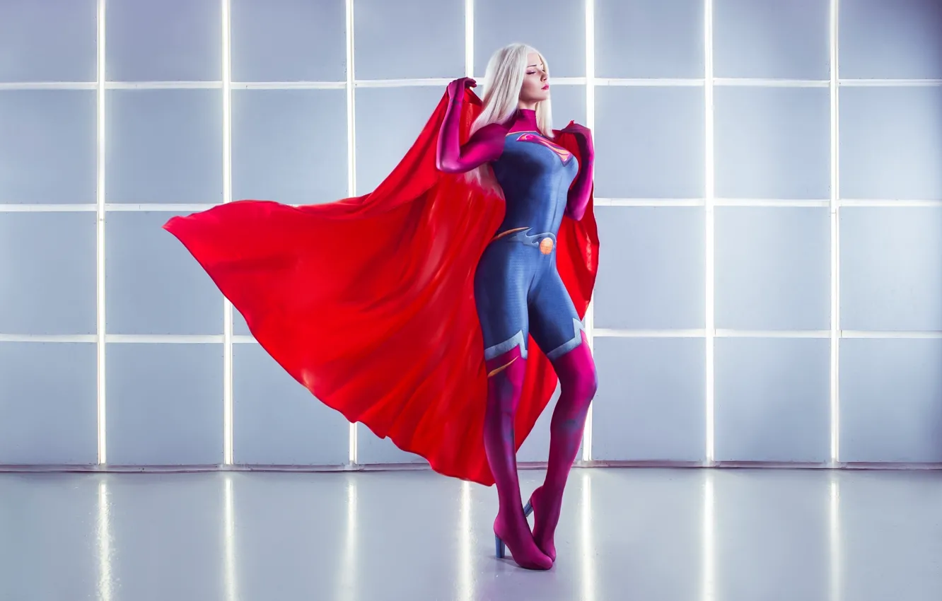 Фото обои girl, cosplay, superwoman, blonde, cape, Costume