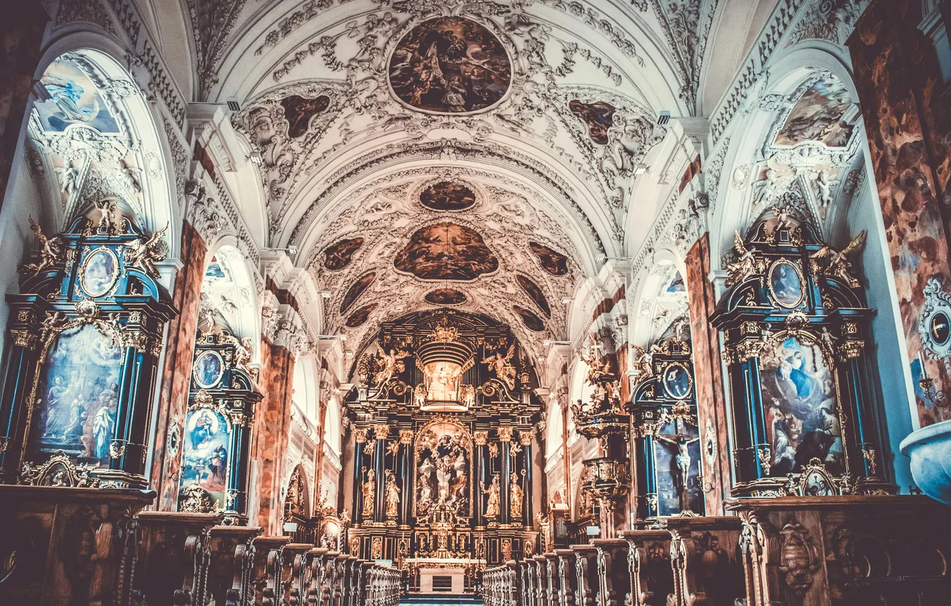 Фото обои интерьер, религия, Cathedral, interior, View, christian, Interior, христианство