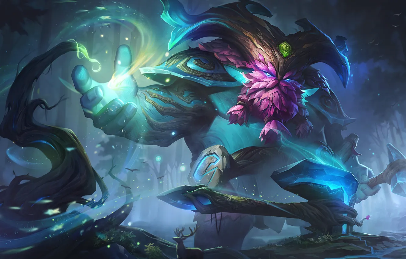 Фото обои свет, ночь, оружие, магия, игра, молот, game, League of Legends
