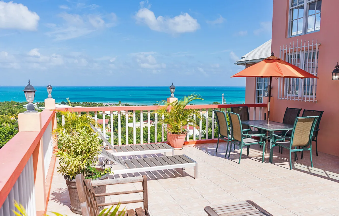Фото обои дом, архитектура, вид на море, терраса, Карибские острова, panoramic views of the Caribbean Sea, Cedar …