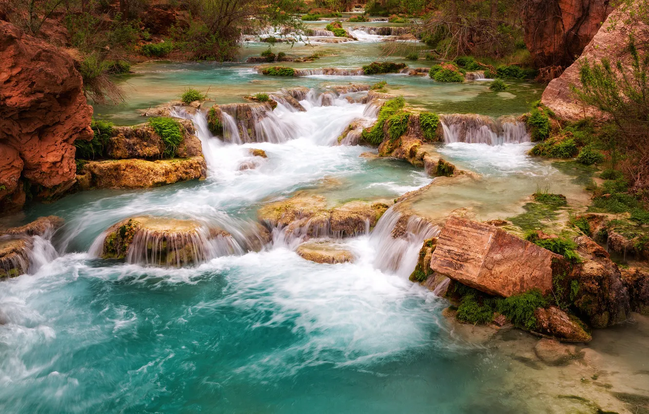 Фото обои природа, река, водопад, каньон, аризона