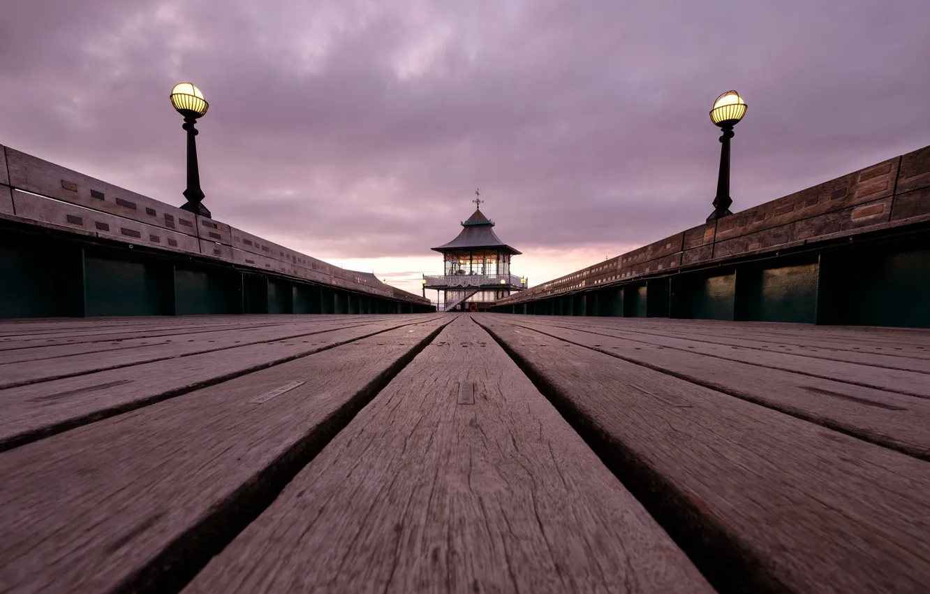 Фото обои небо, закат, Clevedon Pier