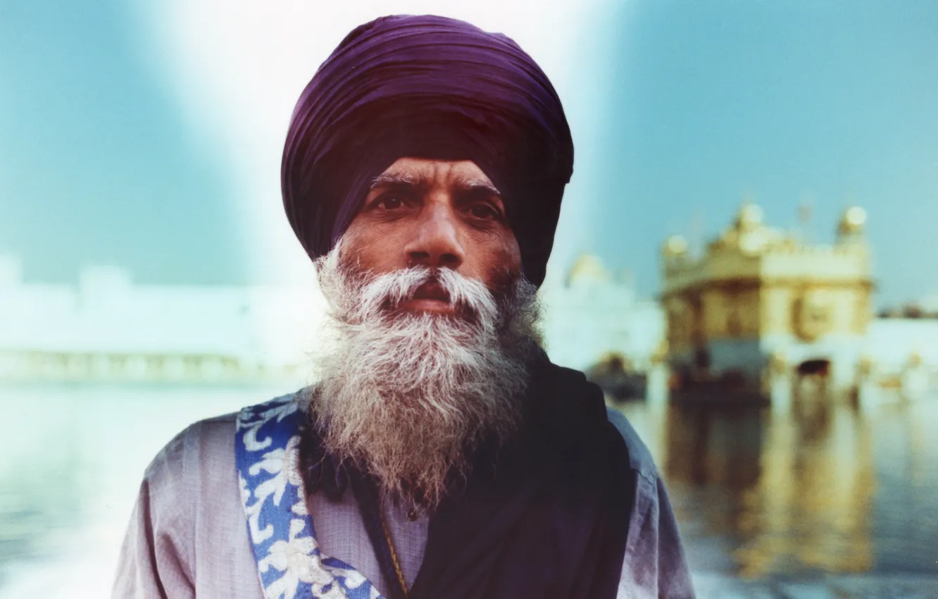 Фото обои man, bearded, turban, sikh