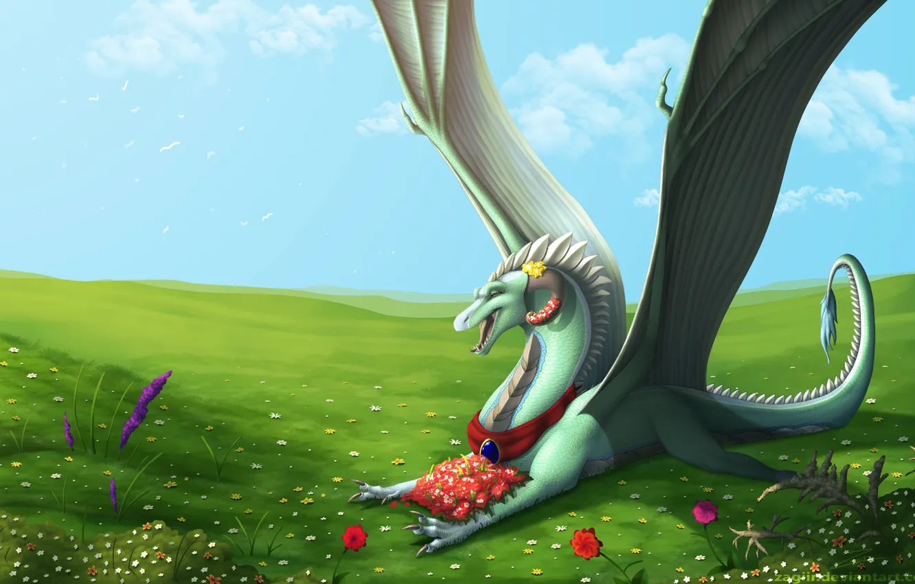 Фото обои дракон, арт, фэнтази