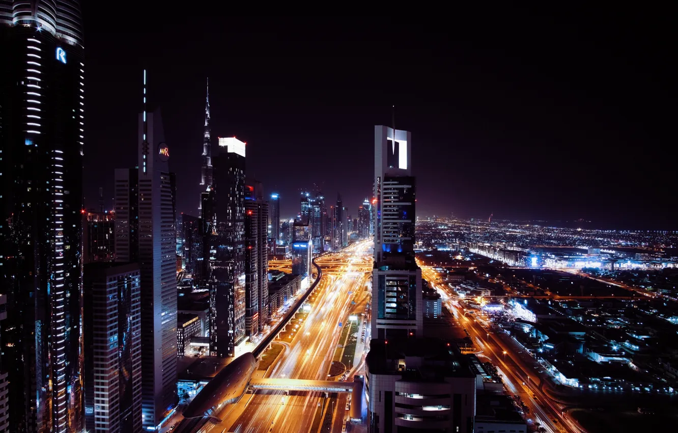 Фото обои ночь, city, Дубаи, ночной город, Dubai, night, night city