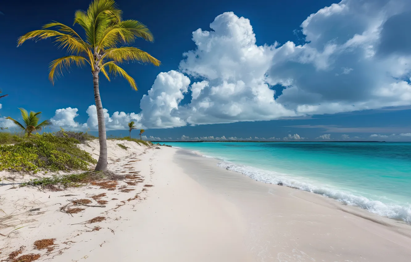 Фото обои beach, sea, landscape, sand, palm trees
