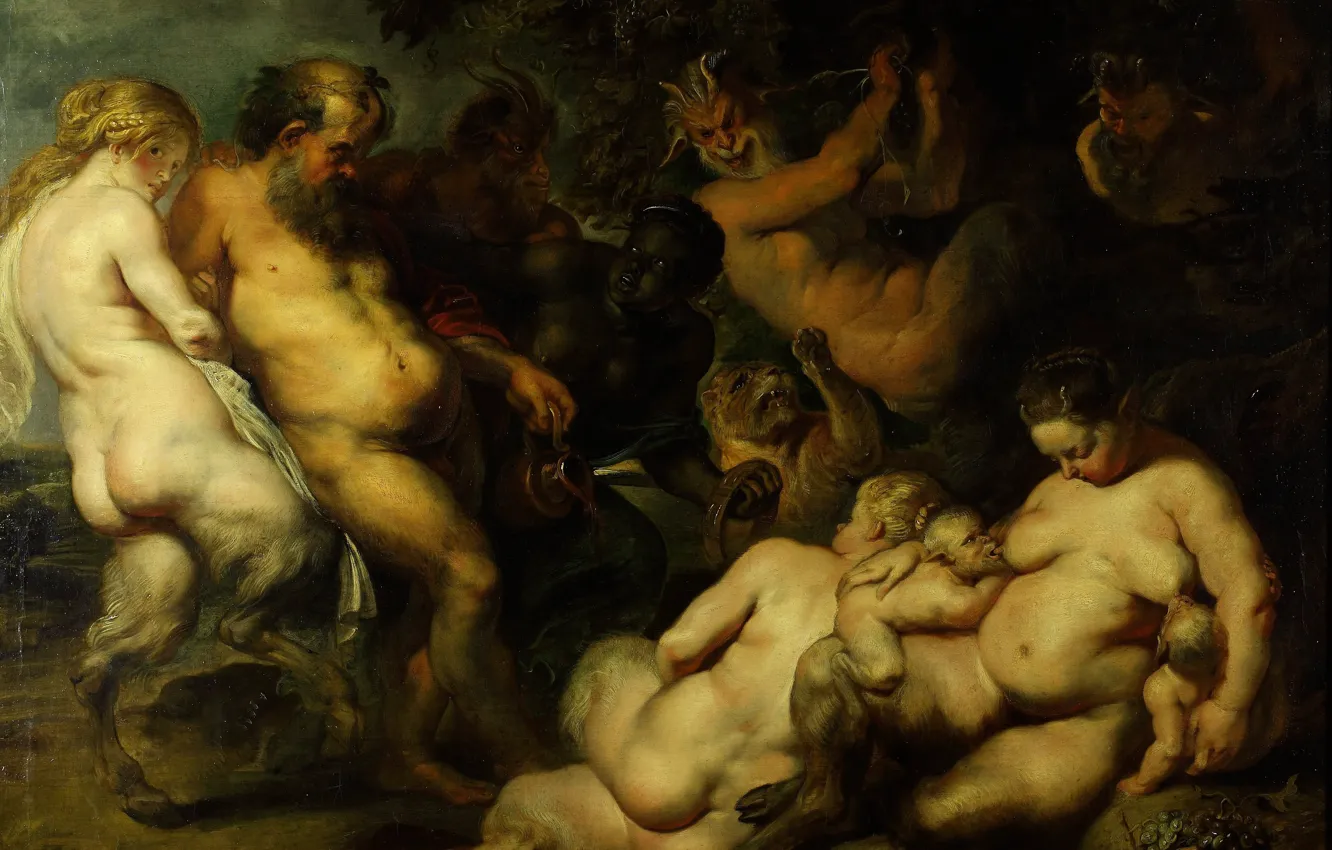 Фото обои эротика, картина, Питер Пауль Рубенс, мифология, Вакханалия, Pieter Paul Rubens
