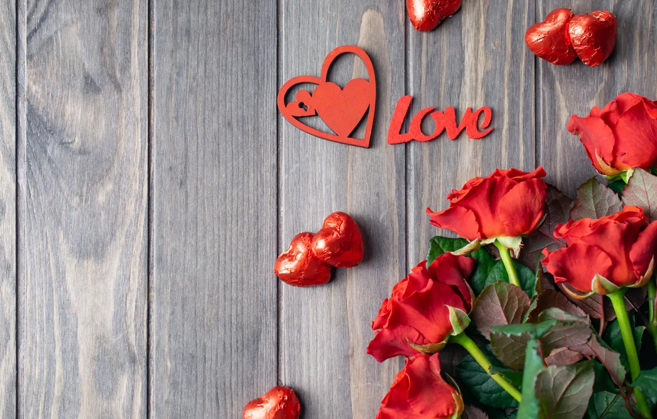 Фото обои Love, розы, конфеты, romantic, День Валентина, сердеччки