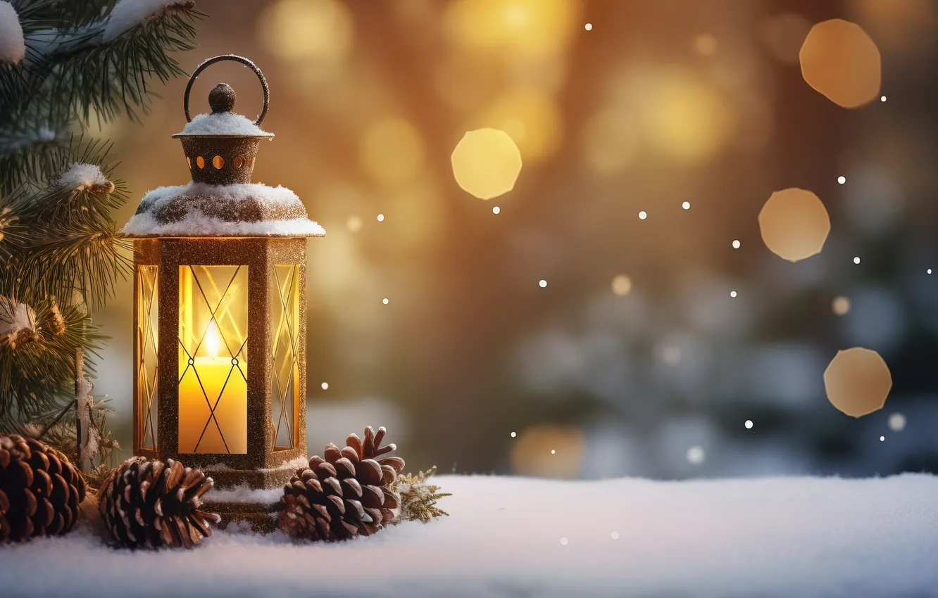 Фото обои зима, снег, ночь, Рождество, фонарь, Новый год, Christmas, night