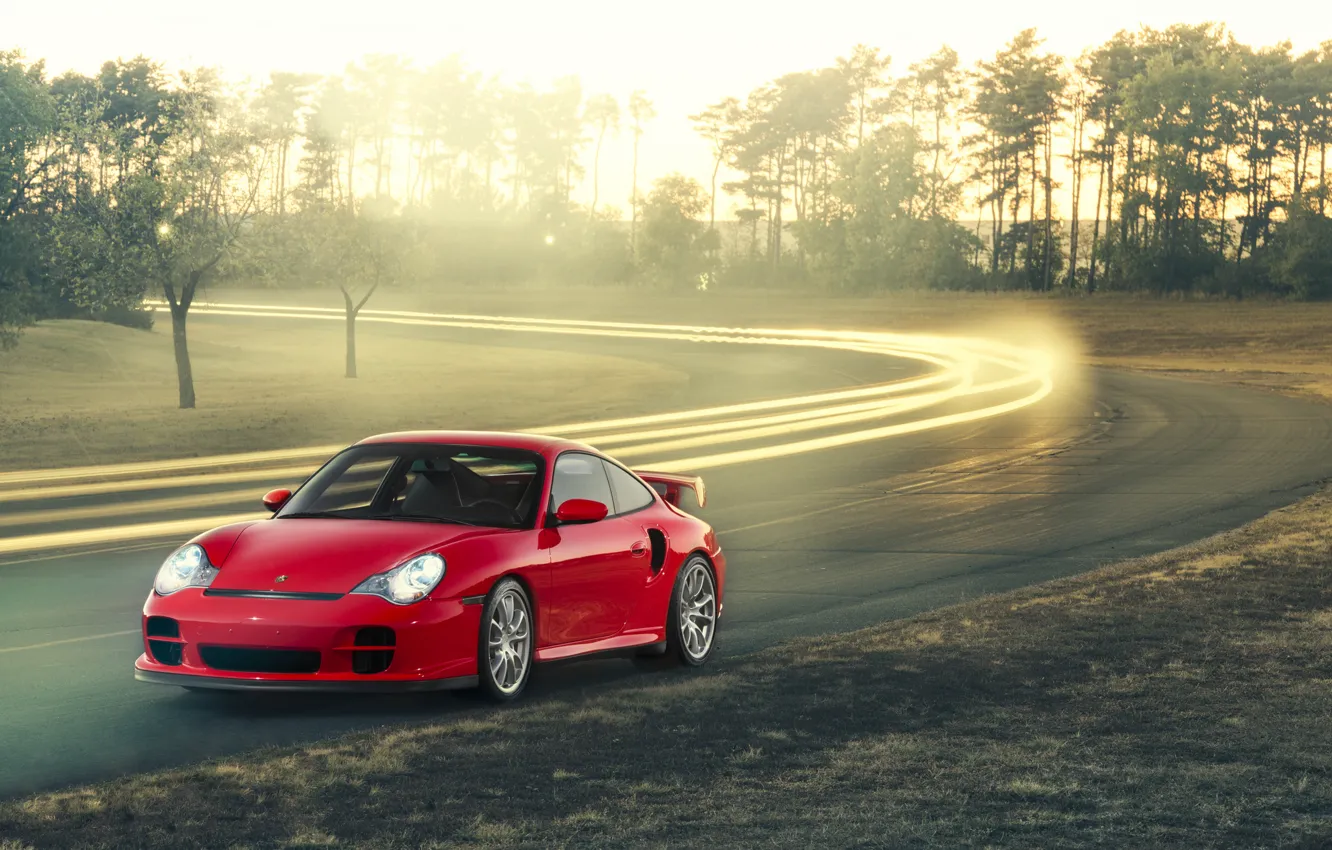 Фото обои 911, Porsche, red, GT2, front, 996