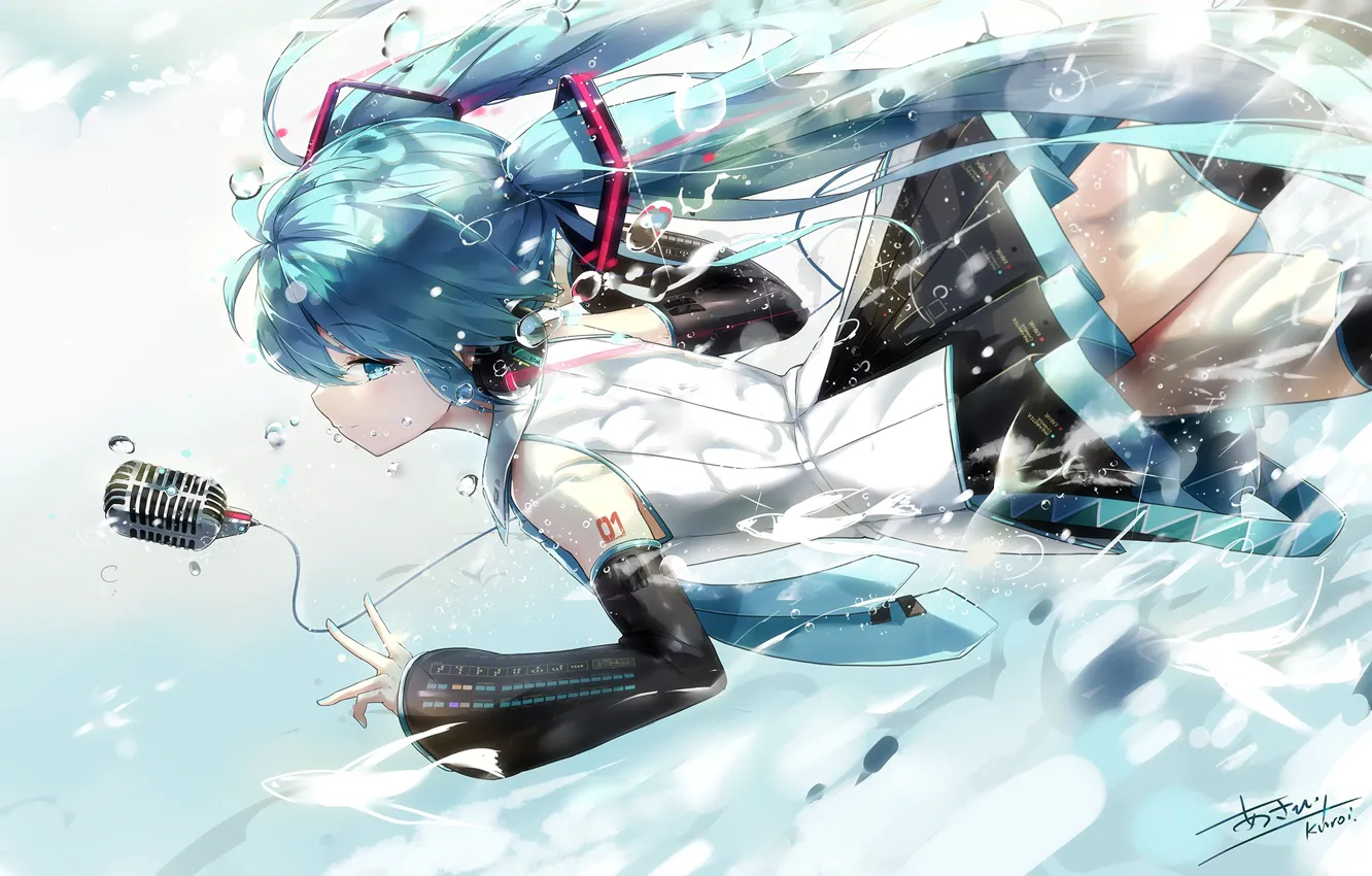 Фото обои небо, вода, девушка, капли, Hatsune Miku, Vocaloid