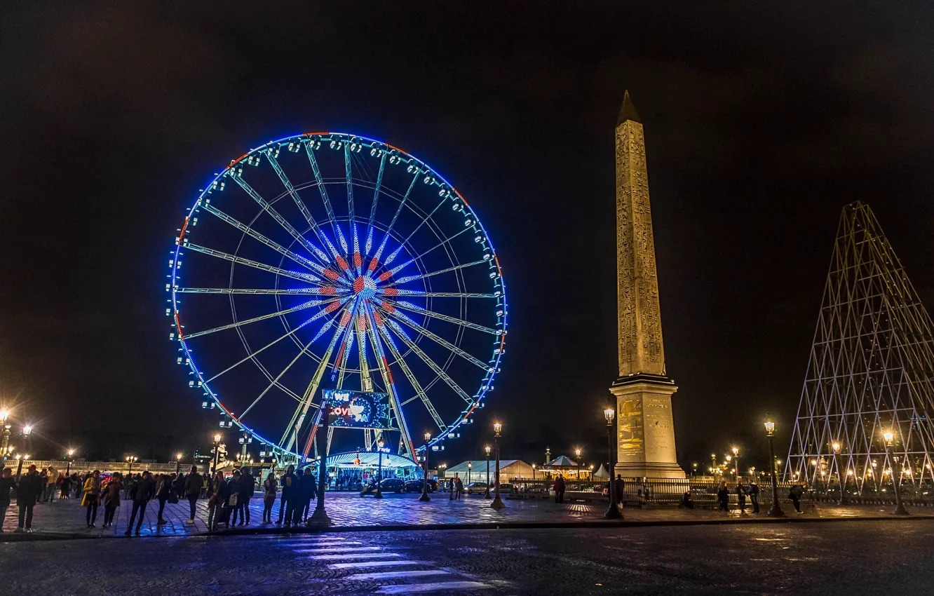 Фото обои ночь, Франция, Париж, карусель, Paris, night, France
