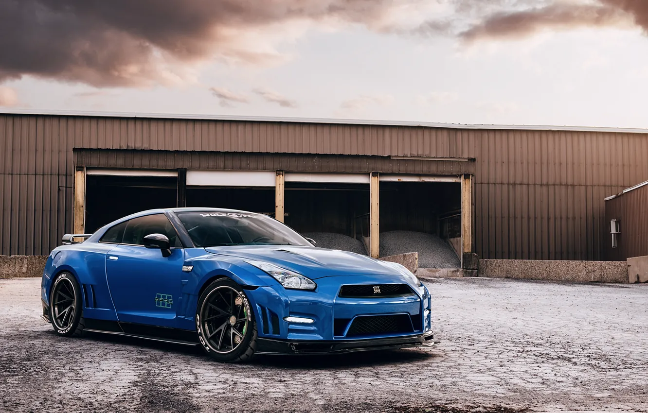 Фото обои Nissan, wheels, black, blue, gtr