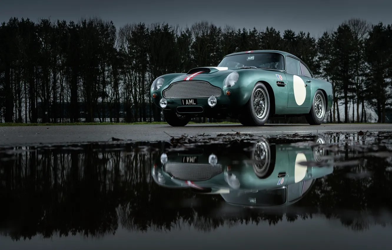 Фото обои Aston Martin, Отражение, Фары, Classic, 2018, Classic car, 1958, DB4
