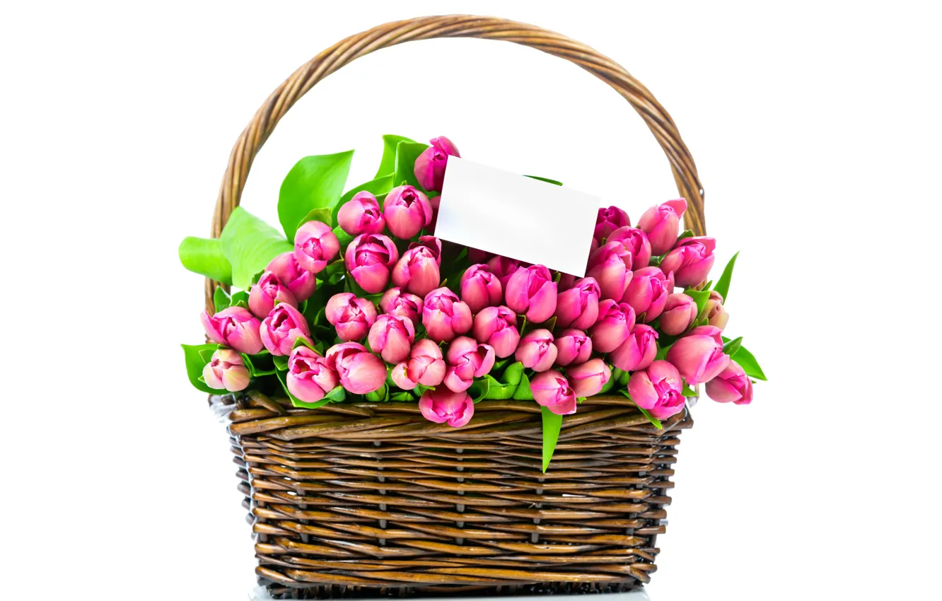 Фото обои цветы, корзина, букет, тюльпаны, pink, romantic, tulips, spring