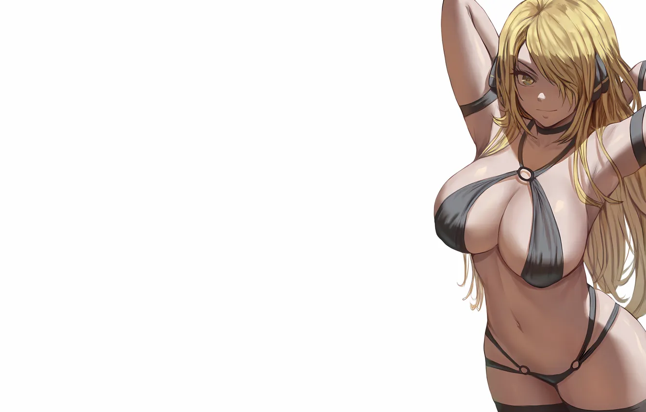 Фото обои girl, sexy, cleavage, thighhighs, long hair, boobs, anime, beautiful