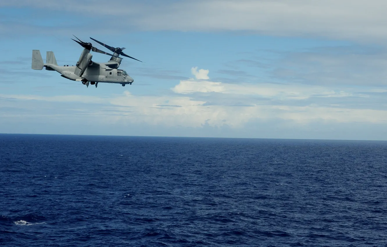 Фото обои море, полет, конвертоплан, Osprey, транспортный, Bell V-22