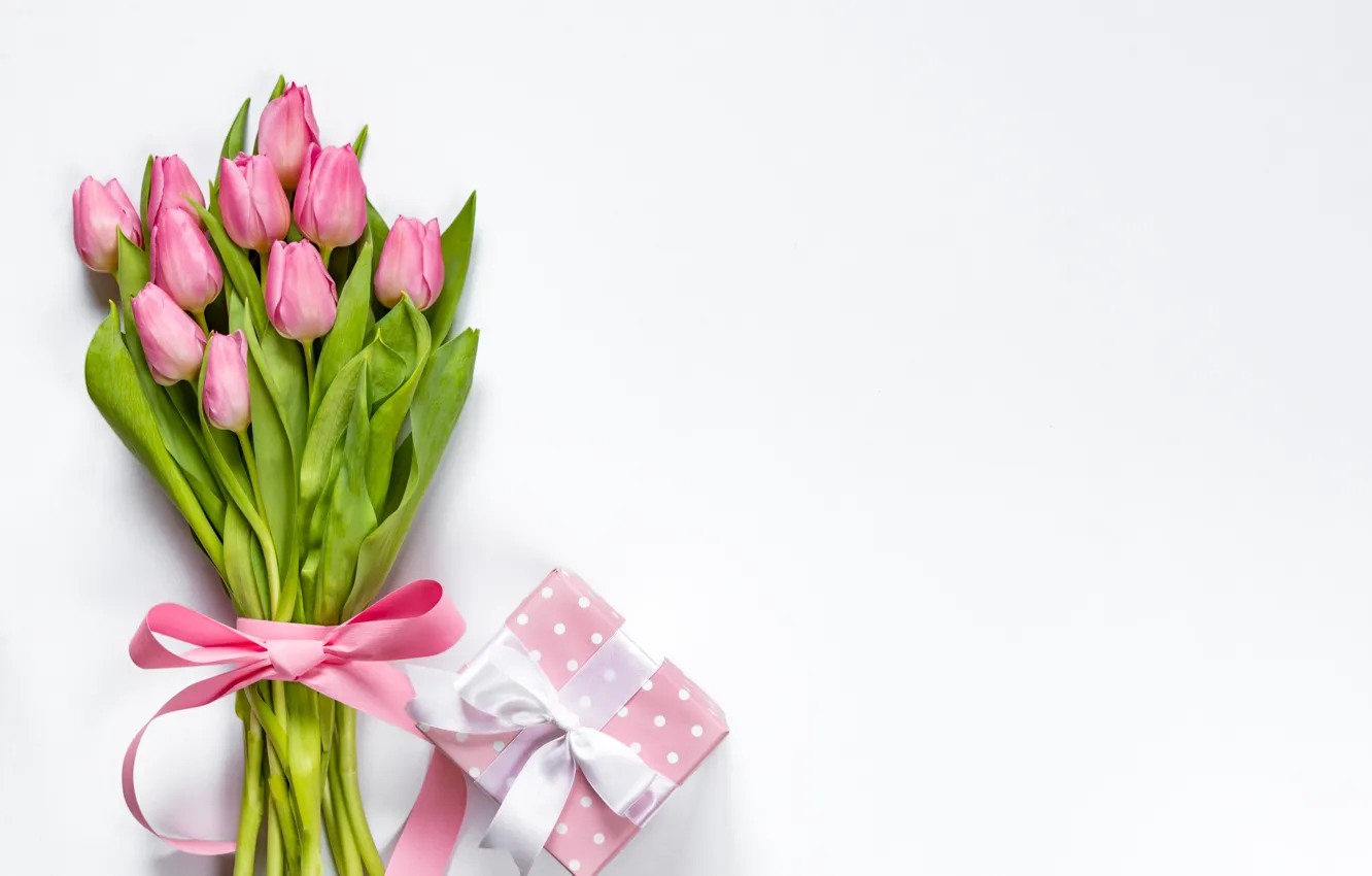 Фото обои подарок, букет, тюльпаны, Розовые, поздравление, Diliana Nikolova