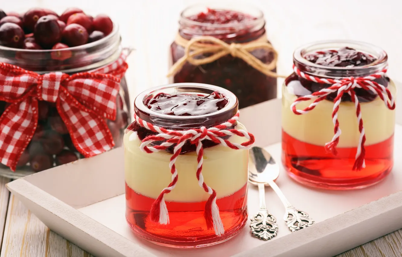 Фото обои вишня, berry, десерт, sweet, желе, cream, milk, mousse