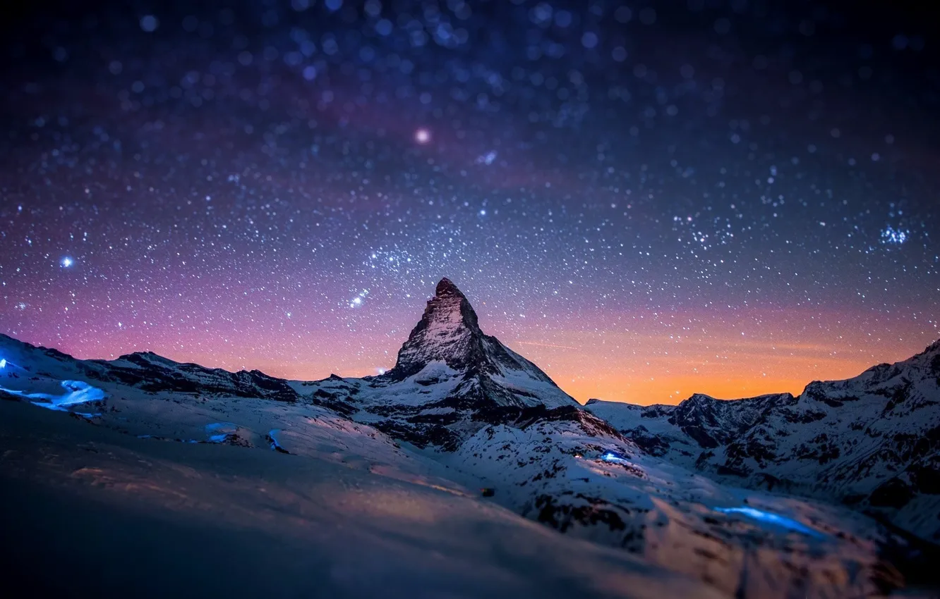 Фото обои space, light, sky, blue, night, land, clouds, snow