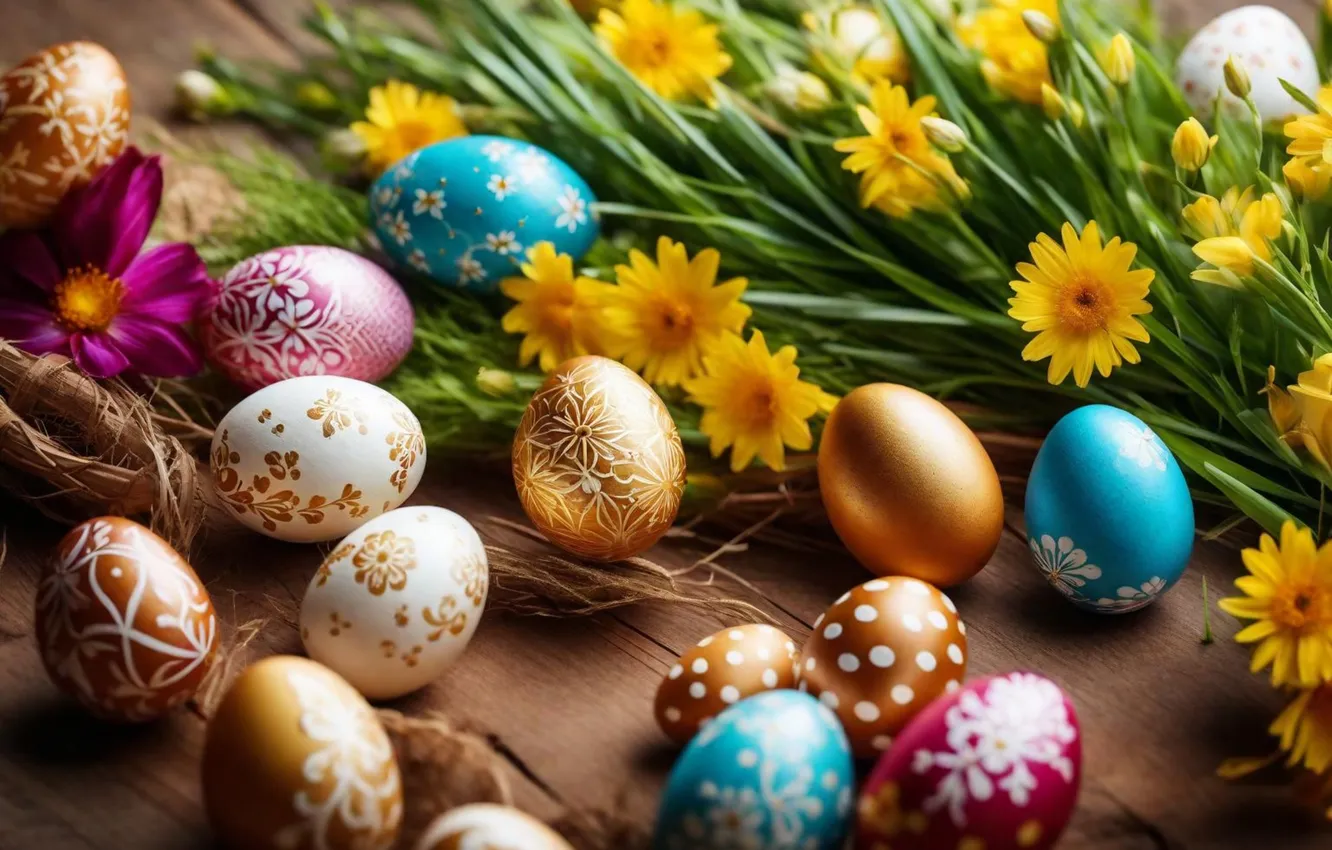 Фото обои цветы, яйца, весна, colorful, Пасха, happy, flowers, spring