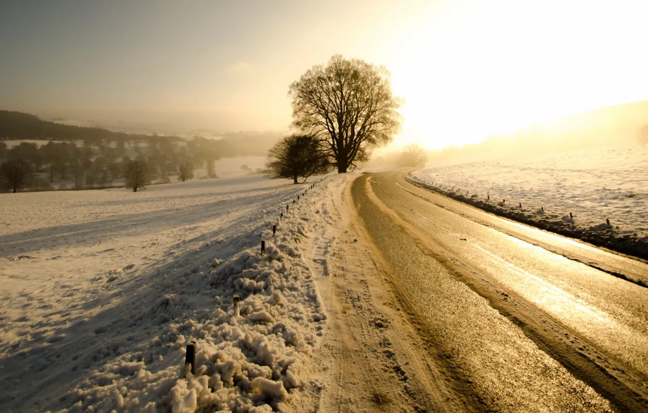 Фото обои зима, дорога, утро