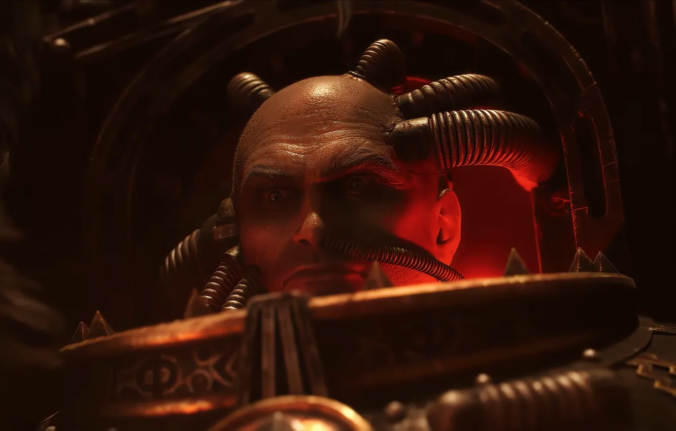 Фото обои глаза, взгляд, Warhammer, трубки, Trailer, Хорус, безумец, Cinematic
