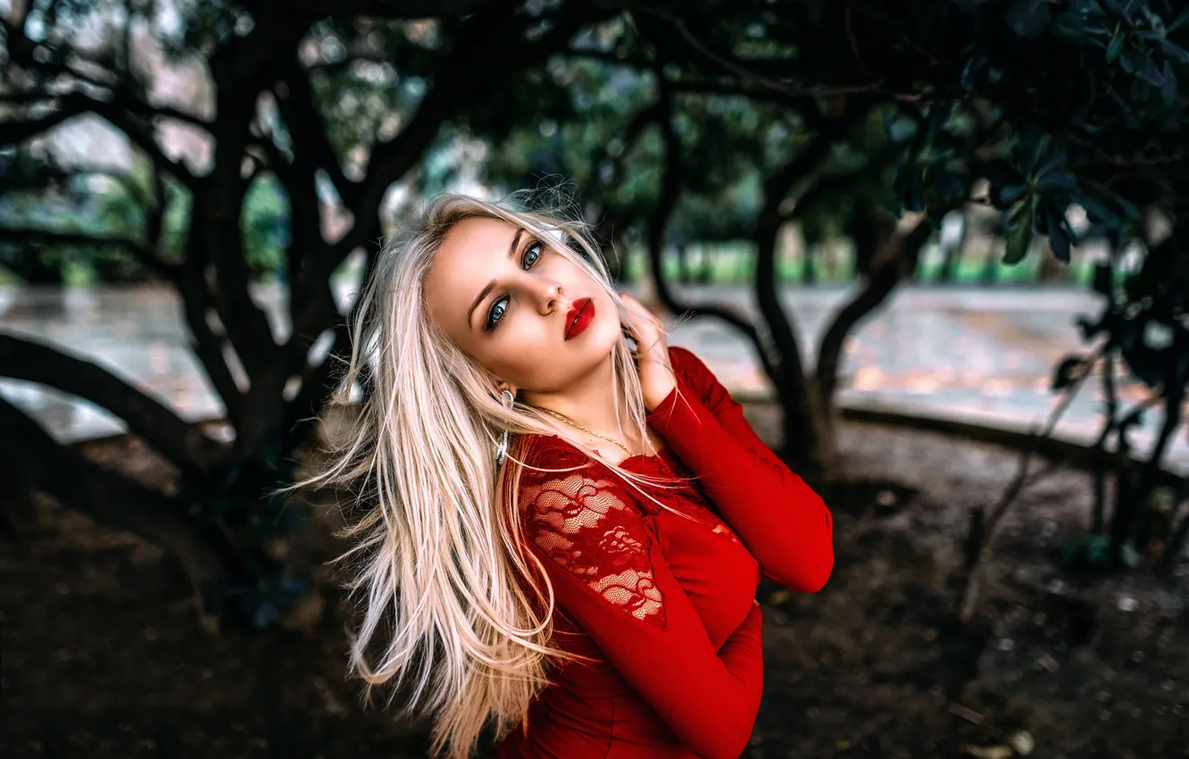 Фото обои макияж, губки, в красном, Harmony of Red