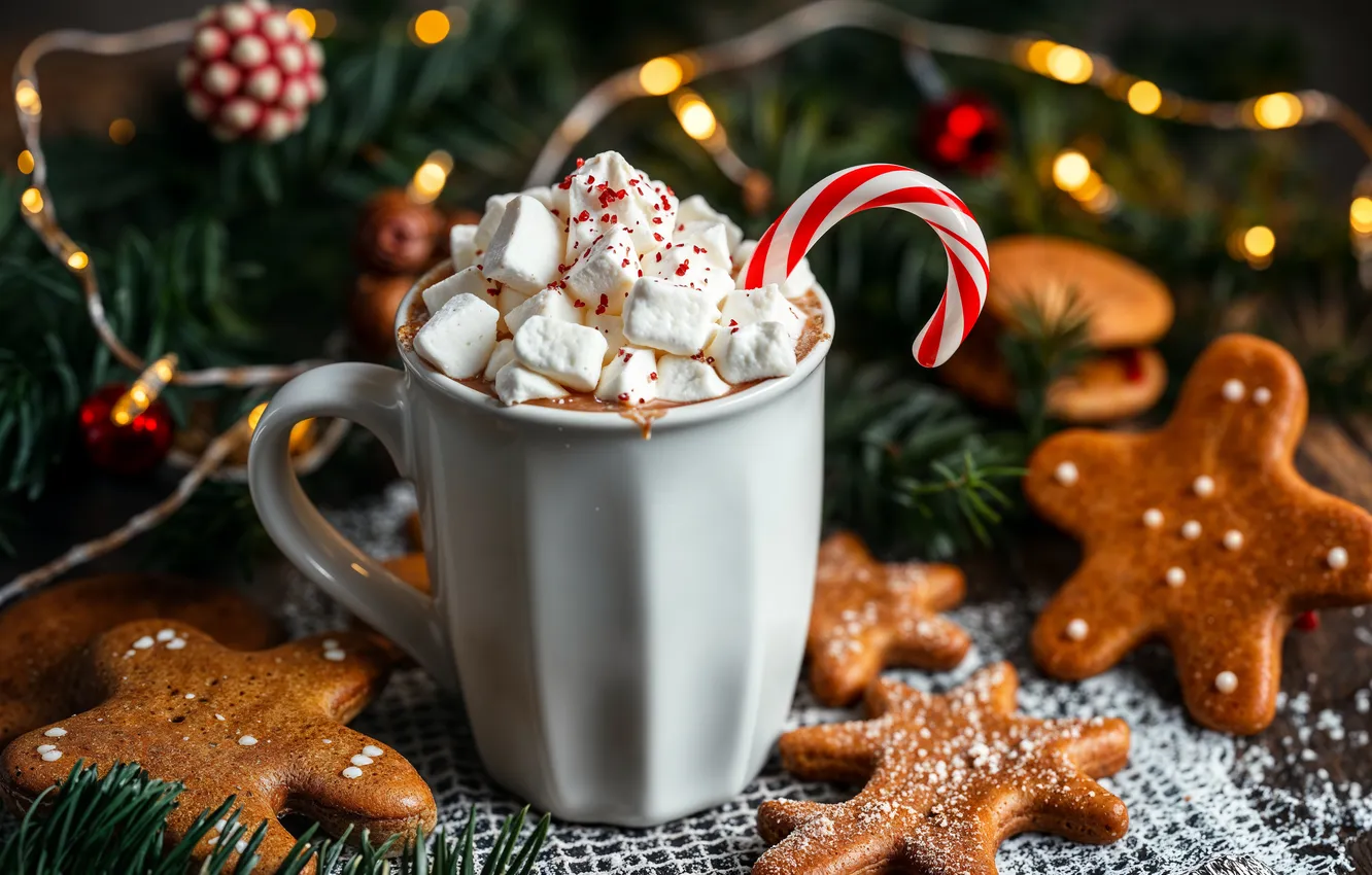 Фото обои украшения, Рождество, кружка, Новый год, Christmas, cup, какао, cookies