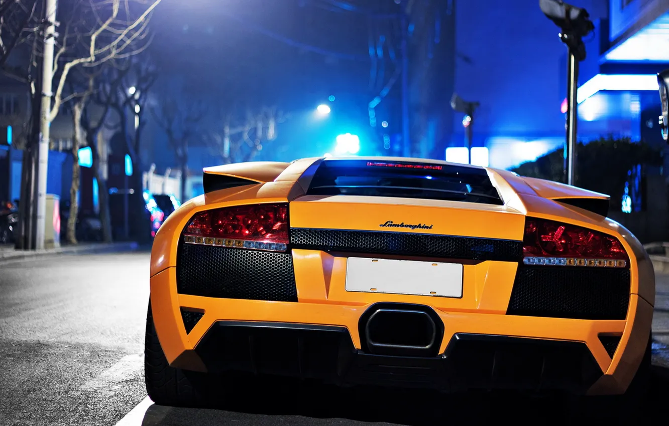 Фото обои Lamborghini, Orange, murcielago, bokeh