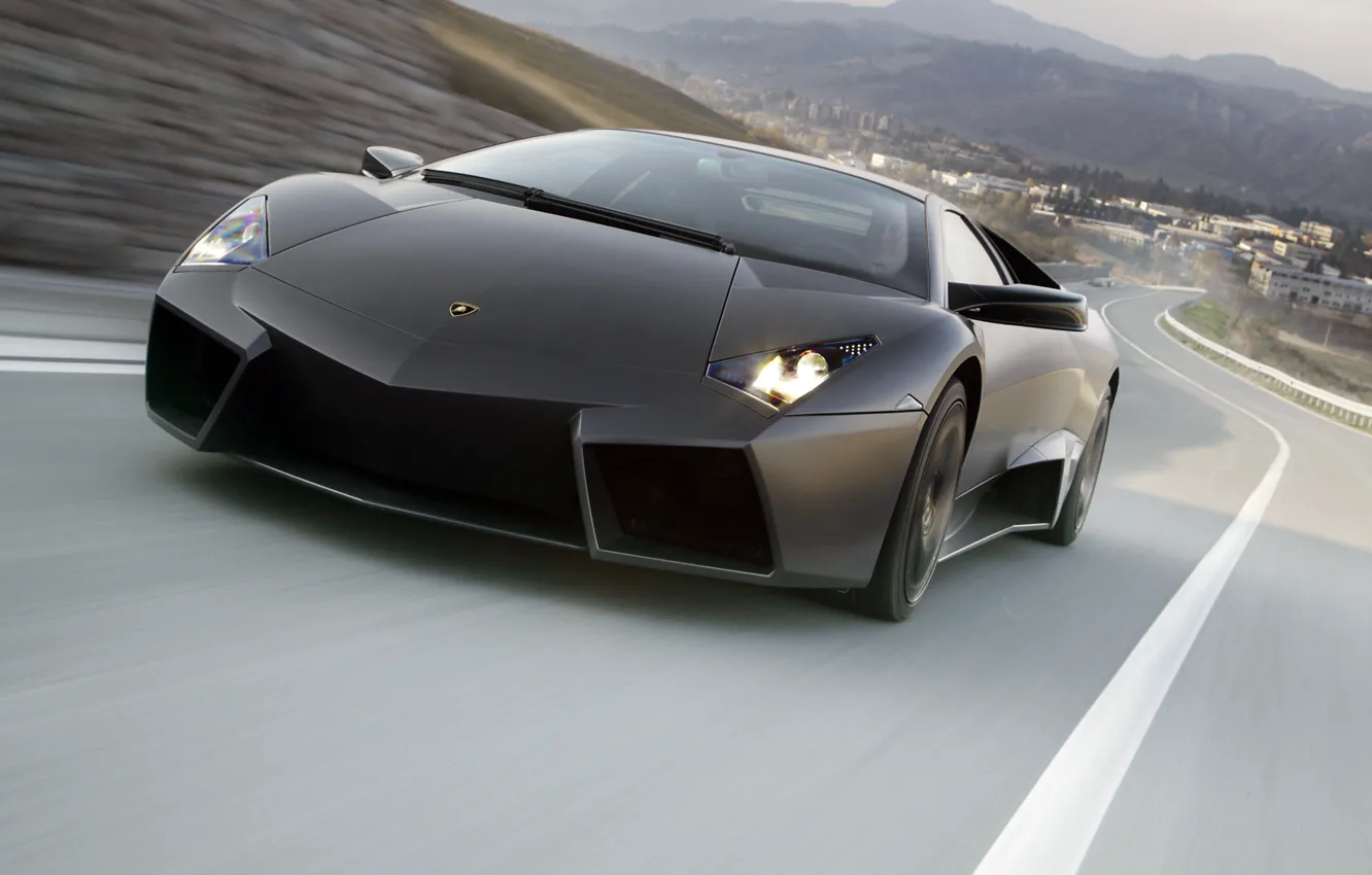 Фото обои дорога, Lamborghini Reventon, передок, ламборгини