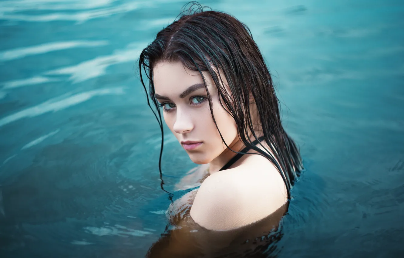 Фото обои Girl, Model, Water, Long Black Hair