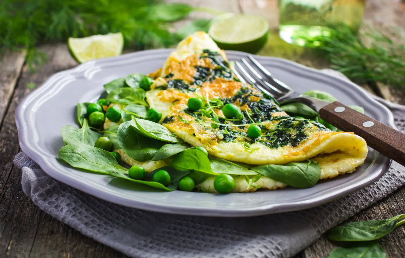Фото обои зелень, горошек, омлет, яцо