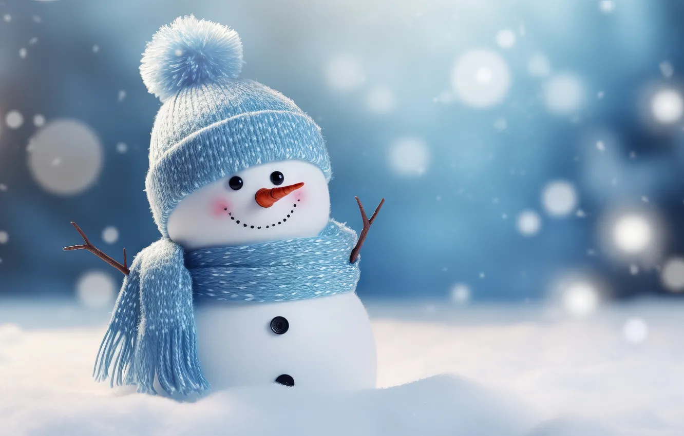 Фото обои зима, снег, украшения, Рождество, Новый год, снеговик, happy, Christmas
