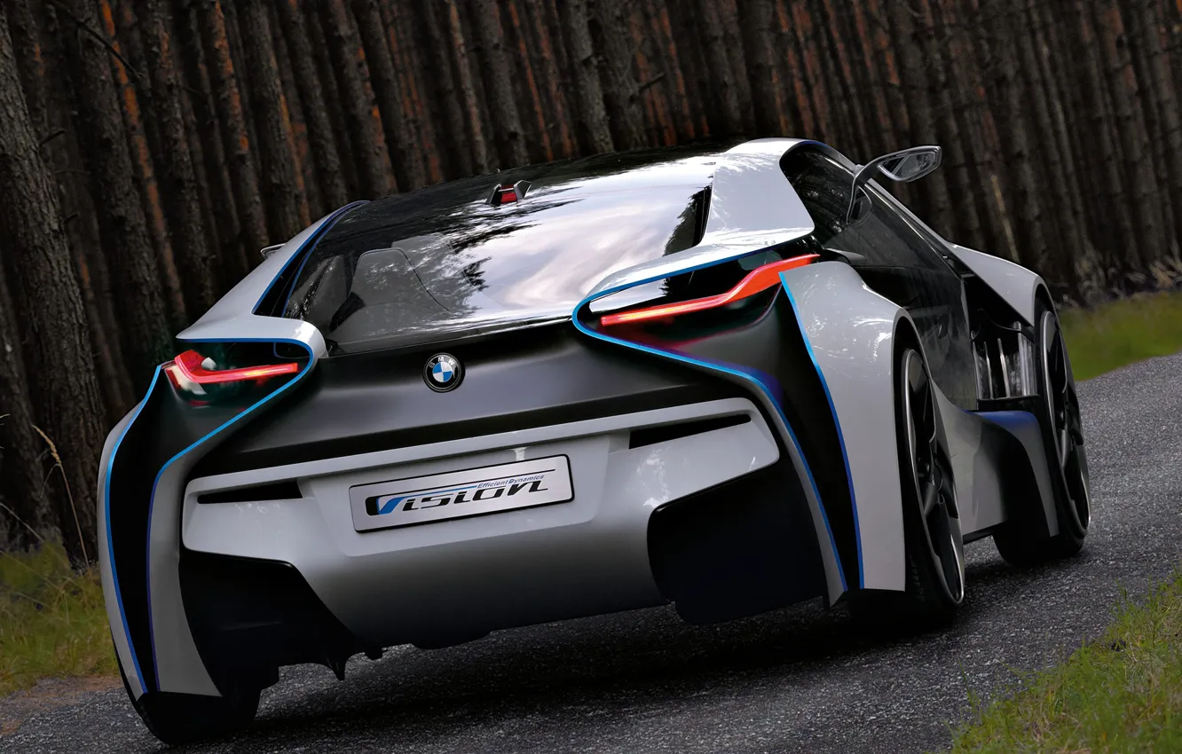Фото обои машина, Concept, деревья, BMW, концепт, Vision, вид сзади, EfficientDynamics