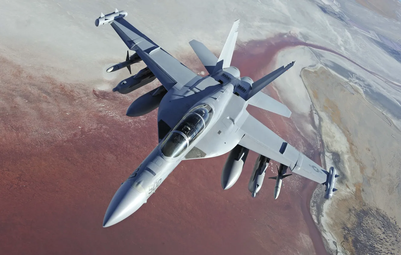 Фото обои ландшафт, высота, самолёт, Боинг, пилоты, палубный, EA-18G Growler, ВМС США