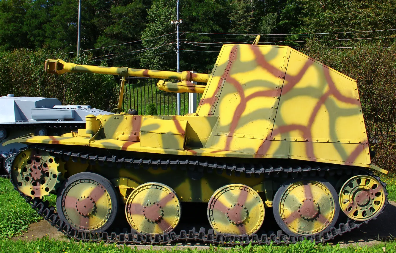 Фото обои Германия, Москва, САУ, Сбоку, Marder III, Поклонная гора, Музей Г.О.Р.А., Немецкая противотанковая САУ
