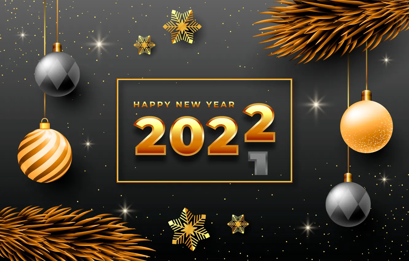 Фото обои шарики, снежинки, фон, шары, цифры, Новый год, 2022